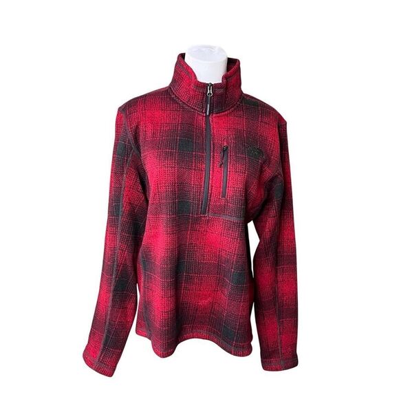The North Face Novelty Gordon Lyons Fleece Quarter Zip Red Plaid Pullover SMALL - Picture 1 of 10